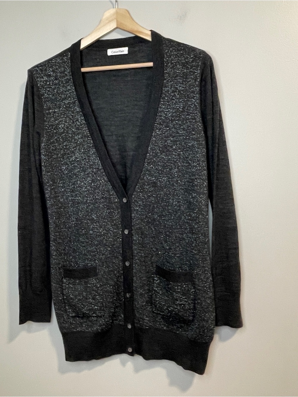 Calvin Klein Women's Black Metallic Button-Front Cardigan